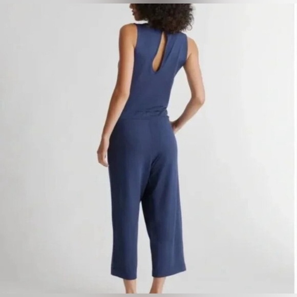Quince French Terry Modal Jumpsuit Size Large Navy Blue Tie Front EUC - Picture 2 of 10